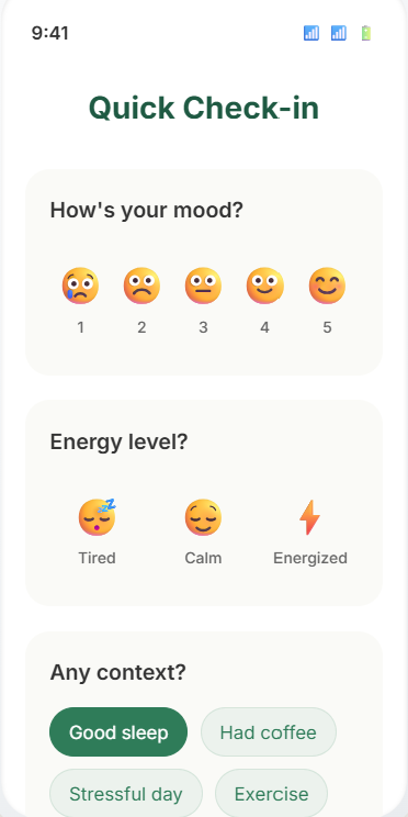 Quick check-in for mood and energy