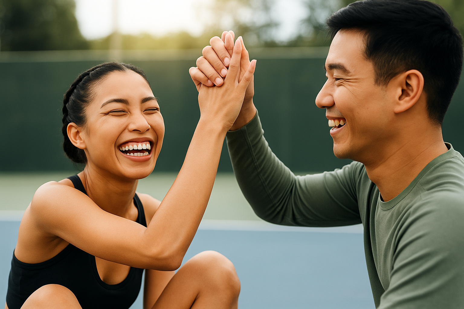 Two people high-fiving after workout
