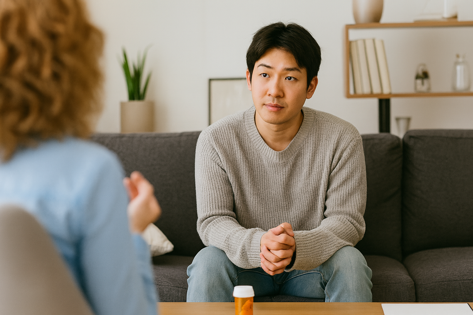 Person in therapy session discussing mental health